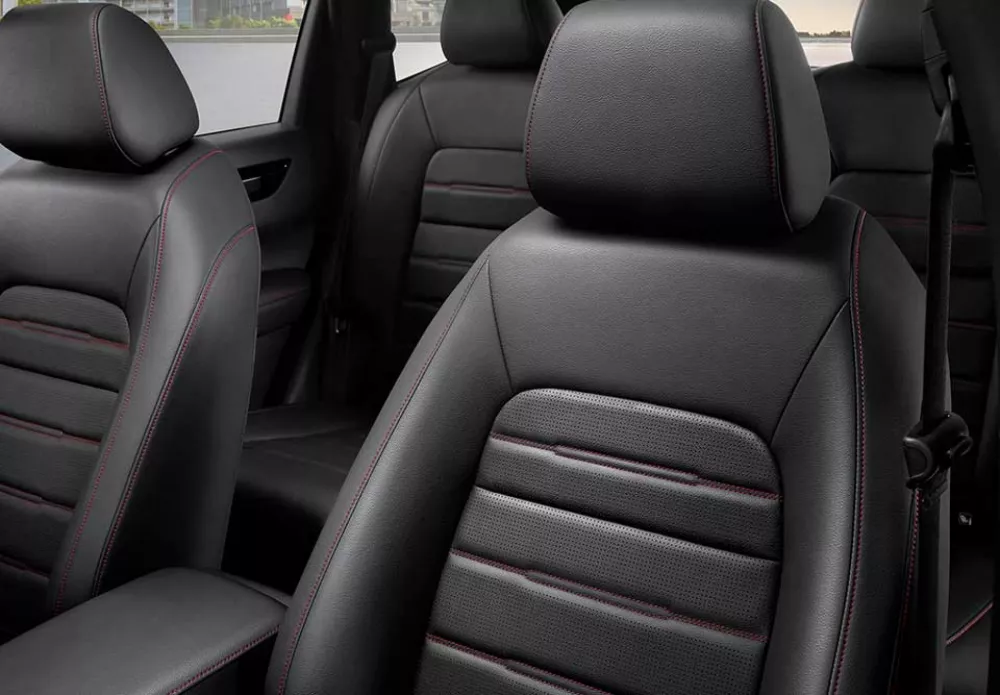 Leather-Trimmed Seat with Red Stitches