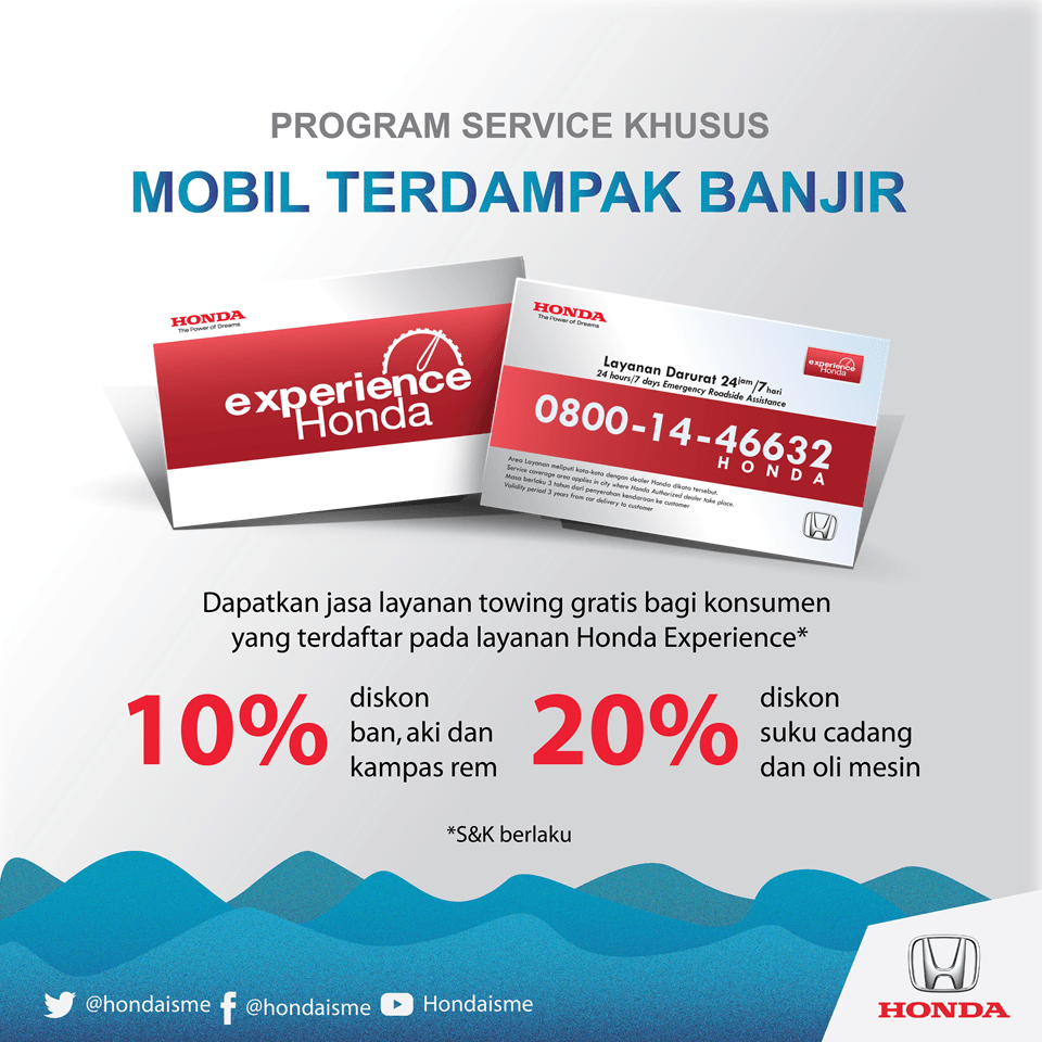 Honda Berikan Program Servis Khusus bagi Mobil Konsumen yang Terdampak Bencana Banjir